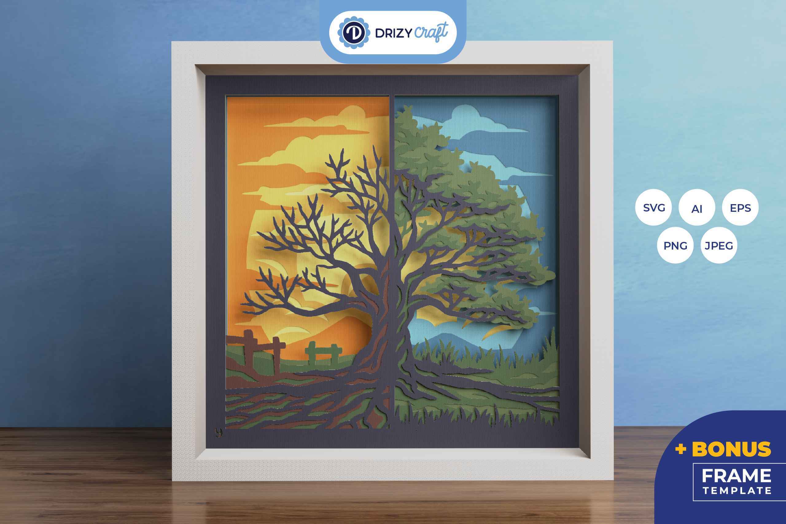 Half Green Half Bald Tree 3D Layered Paper Cut - Tree 3D SVG | Drizy Craft