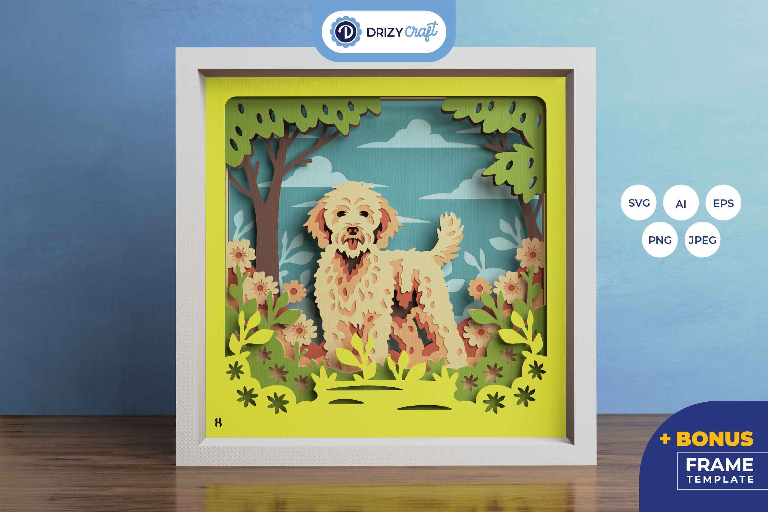 Labradoodle 3D Layered Paper Cut - Cute Dog 3D Shadow Box | Drizy Craft